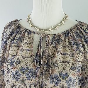 CAbi XS sheer floral tunic long sleeve top XS top shirt blouse pink blue